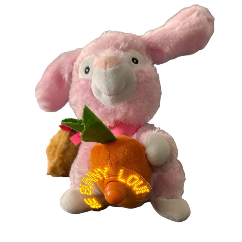 Sound N Light Cottondale Singing Pink Plush Bunny Animated Carrot Banner 10”